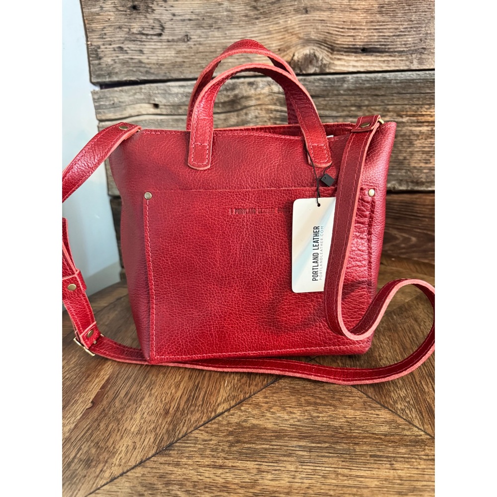 Portland Leather Goods Mini Crossbody Tote chili Red Pebbled Leather Handbag NWT